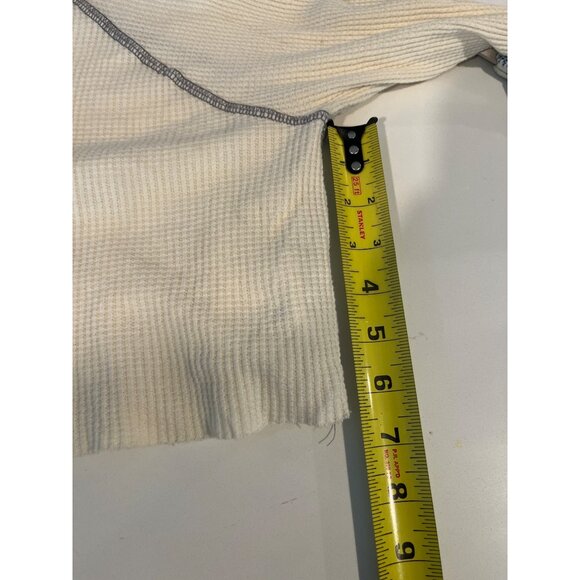 BDG White Textured Long Sleeve Waffle Knit Cropped Top With Raw Hem & Contrast S - Picture 8 of 9